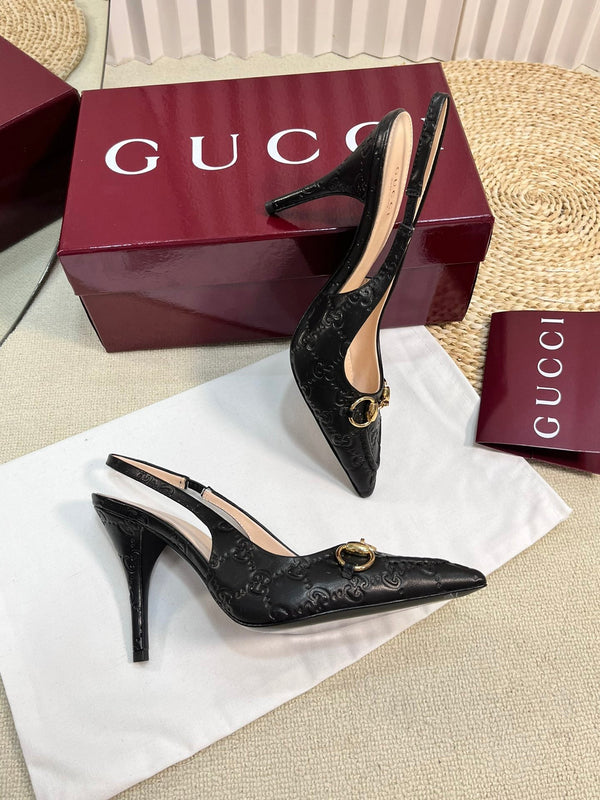 GC Horsebit Slingback Pump 100mm Black Embossed Sheepskin 294581