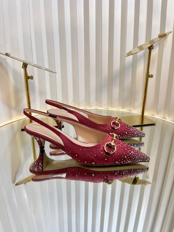 GC Crystal Horsebit Slingback 50mm Red Canvas lambskin 294615