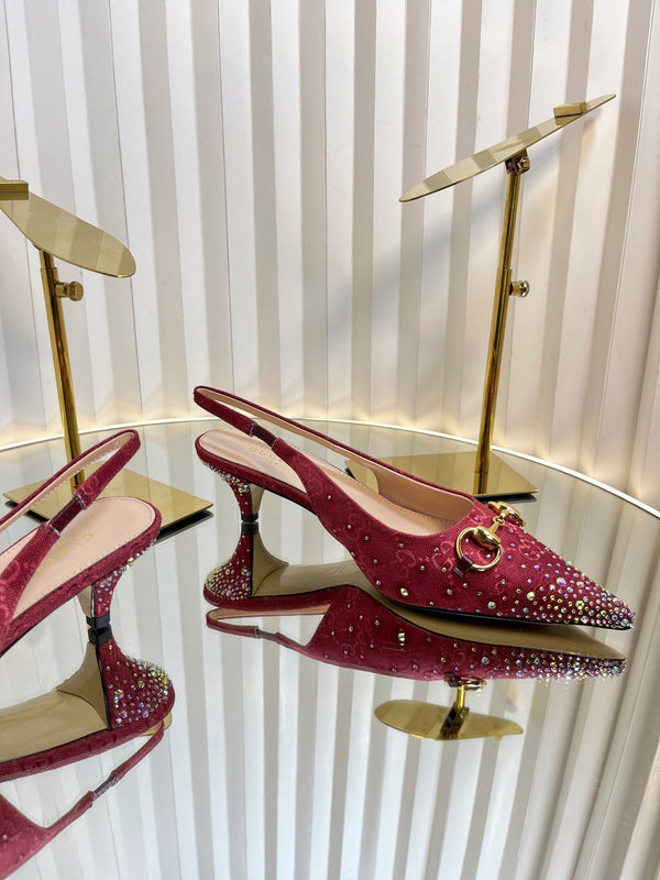 GC Crystal Horsebit Slingback 50mm Red Canvas lambskin 294615