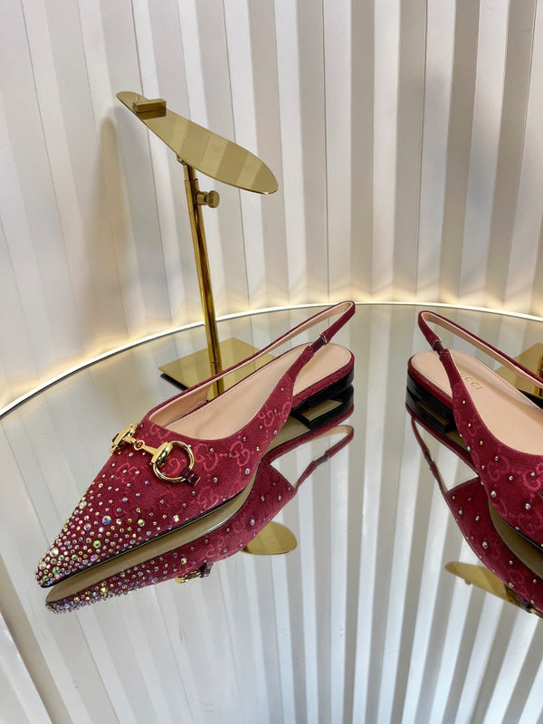 GC Crystal Horsebit Slingback 10mm Red Canvas lambskin 294612