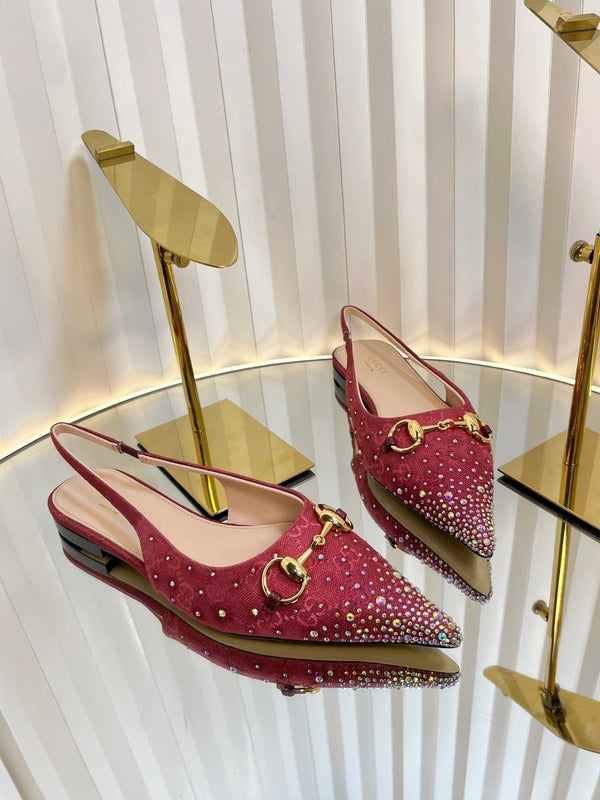 GC Crystal Horsebit Slingback 10mm Red Canvas lambskin 294612