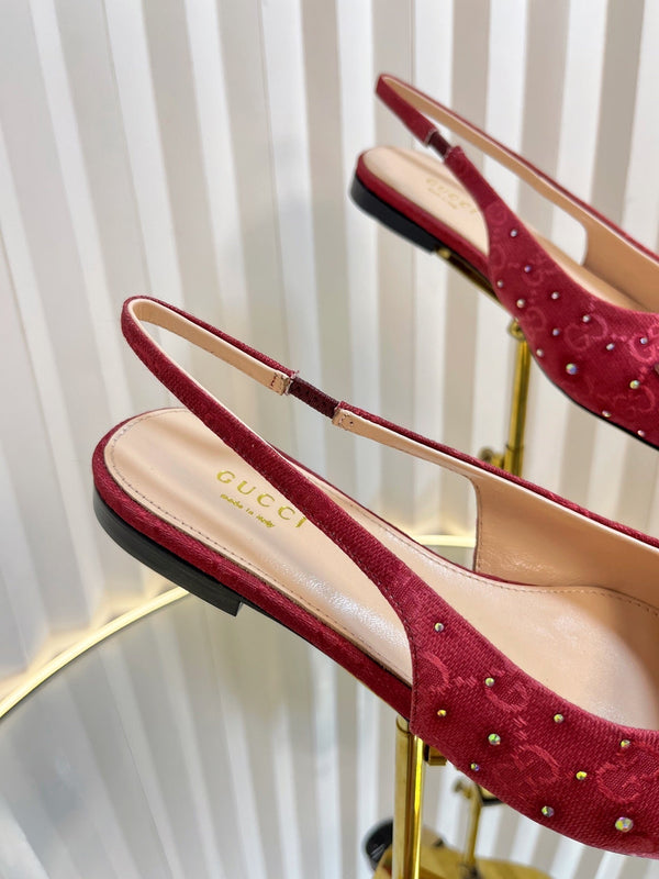 GC Crystal Horsebit Slingback 10mm Red Canvas lambskin 294612