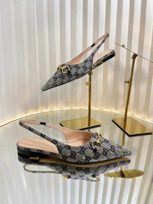 GC Crystal Horsebit Slingback 10mm Beige mix Blue Canvas lambskin 294613