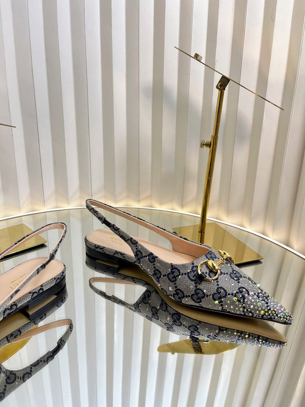 GC Crystal Horsebit Slingback 10mm Beige mix Blue Canvas lambskin 294613