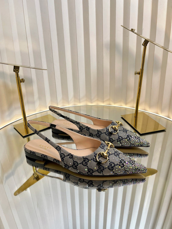 GC Crystal Horsebit Slingback 10mm Beige mix Blue Canvas lambskin 294613