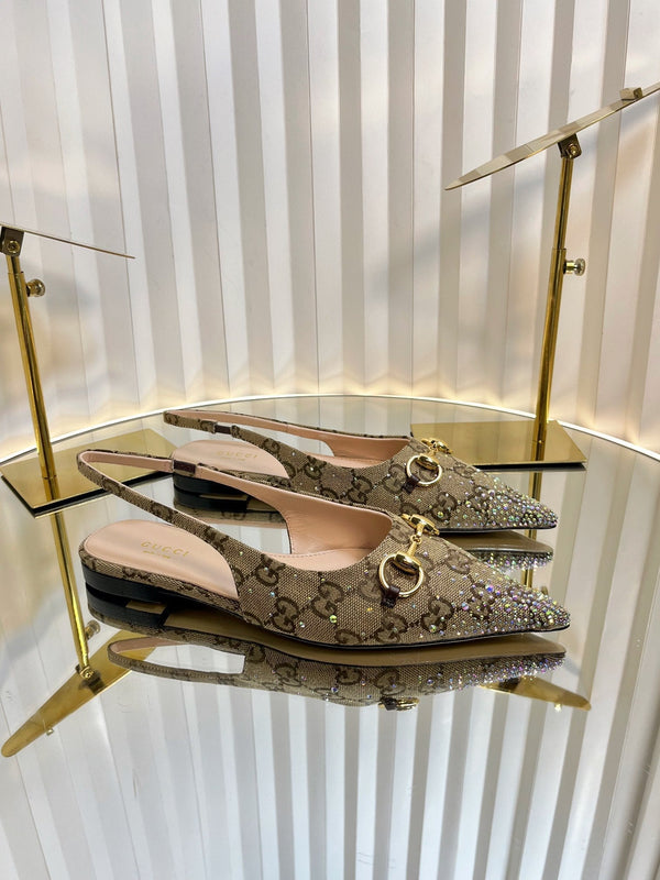 GC Crystal Horsebit Slingback 10mm Beige mix Ebony Canvas lambskin 294614