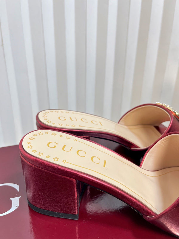 GC 25 Interlocking G Heeled Sandal Red Patent Leather 294638