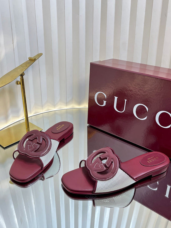 Sandalo GC 25 Interlocking G Slide Rosso Ancora Red Canvas Cowhide 294644