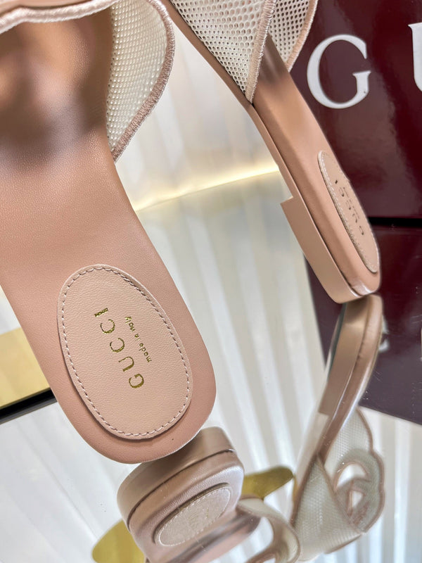 GC 25 Interlocking G Slide Sandal Nude Canvas Cowhide 294646