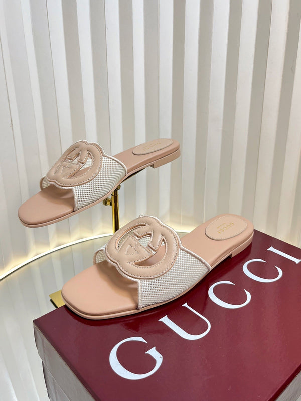 GC 25 Interlocking G Slide Sandal Nude Canvas Cowhide 294646