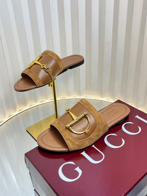 GC 25 Horsebit Sandals 10mm Brown Suede Sheepskin 294650