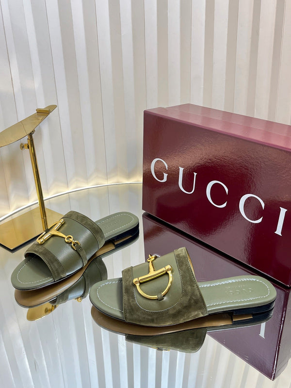 GC 25 Horsebit Sandals 10mm Dark Green Suede Sheepskin 294651