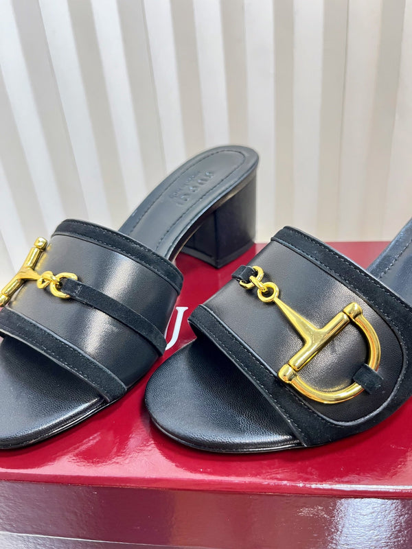 GC 25 Horsebit Sandals 50mm Black Suede Sheepskin 294656