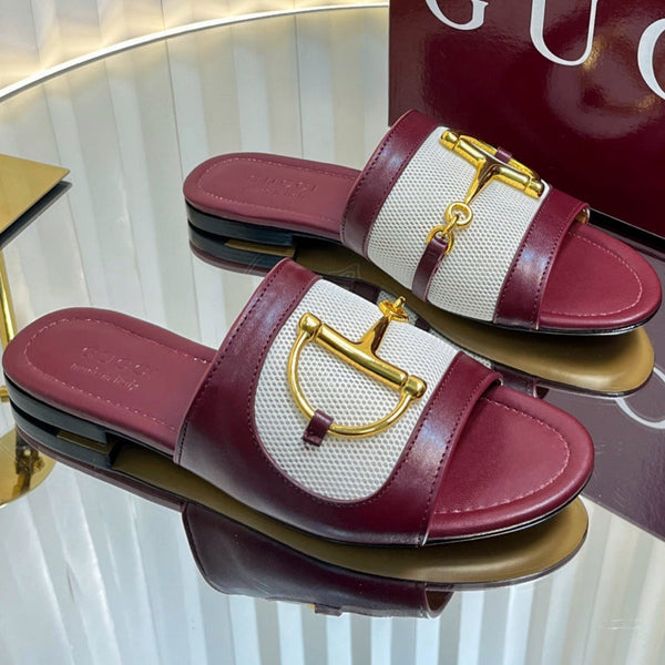 GC 25 Horsebit GG Sandals Red Canvas Sheepskin 294661