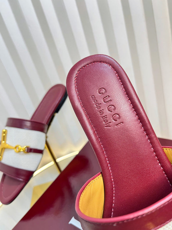 GC 25 Horsebit GG Sandals Red Canvas Sheepskin 294661