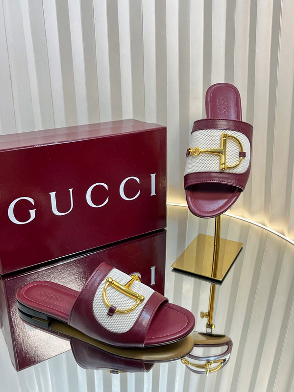 GC 25 Horsebit GG Sandals Red Canvas Sheepskin 294661