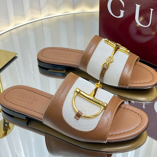 GC 25 Horsebit GG Sandals Brown Canvas Sheepskin 294662