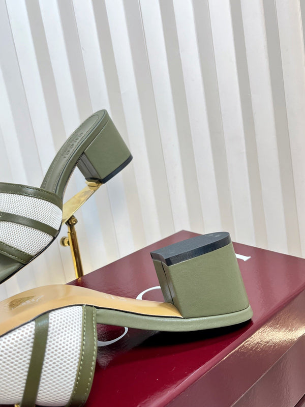 GC 25 Horsebit GG 50mm Sandals Dark Green Canvas Sheepskin 294667