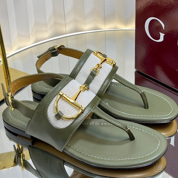 GC 25 Thong Sandal Dark Green Canvas Sheepskin 294671