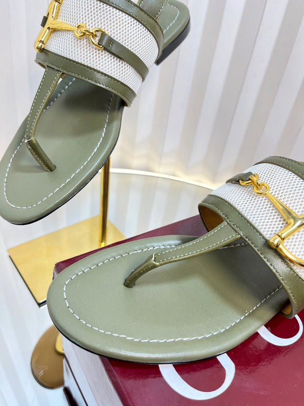 GC 25 Thong Sandal Dark Green Canvas Sheepskin 294671