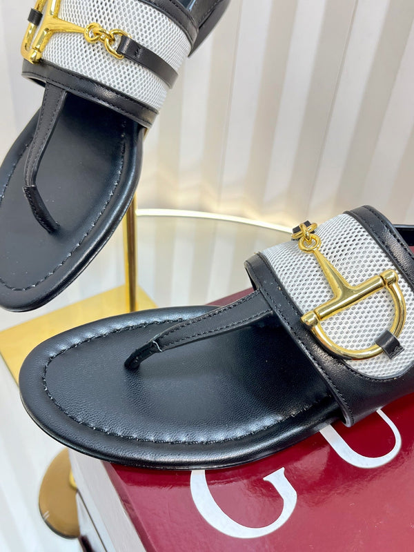 GC 25 Thong Sandal Black Canvas Sheepskin 294672