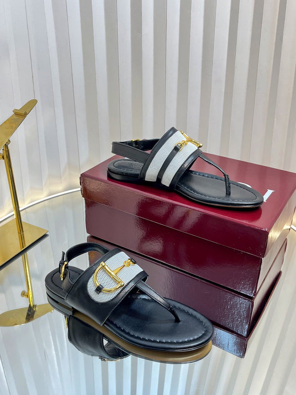 GC 25 Thong Sandal Black Canvas Sheepskin 294672