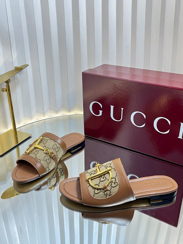 GC 25 Horsebit GG Sandals Brown Canvas 294674