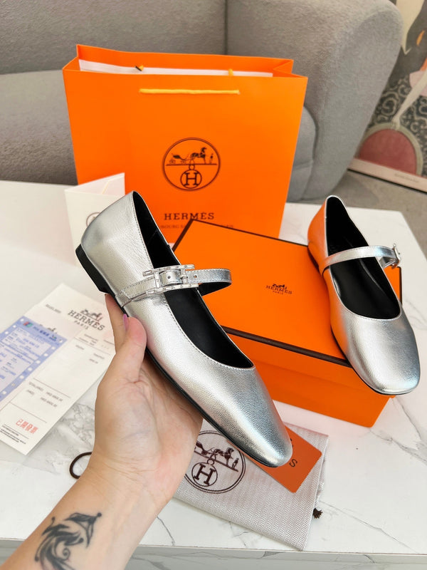 Jane Ballet Flat Silver Calfskin 214066