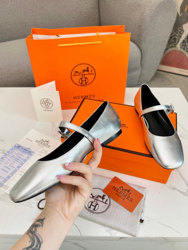 Jane Ballet Flat Silver Calfskin 214066