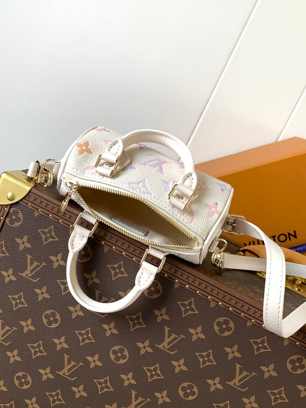 LV 25s Nano Speedy 16cm Dream Monogram Embossed Cowhide- Light GHW