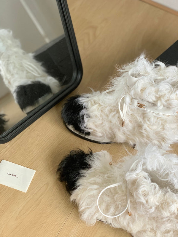 CC ANKLE BOOTS IN WHITE MIX BLACK WOOL FUR