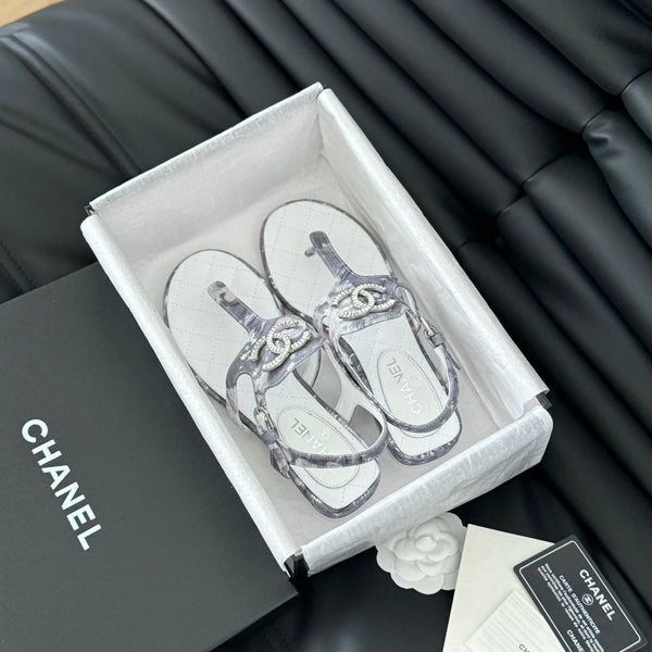 Double C Classic One-Strap Sandals White Gray Smoke Lambskin