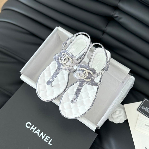 Double C Classic One-Strap Sandals White Gray Smoke Lambskin