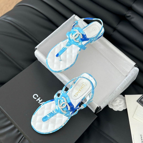 Double C Classic One-Strap Sandals White Sky Blue Lambskin