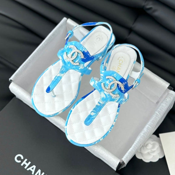 Double C Classic One-Strap Sandals White Sky Blue Lambskin