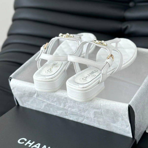 Double C Classic One-Strap Sandals White Lambskin