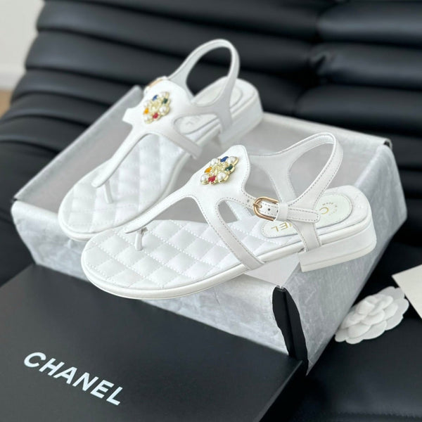 Double C Classic One-Strap Sandals White Lambskin