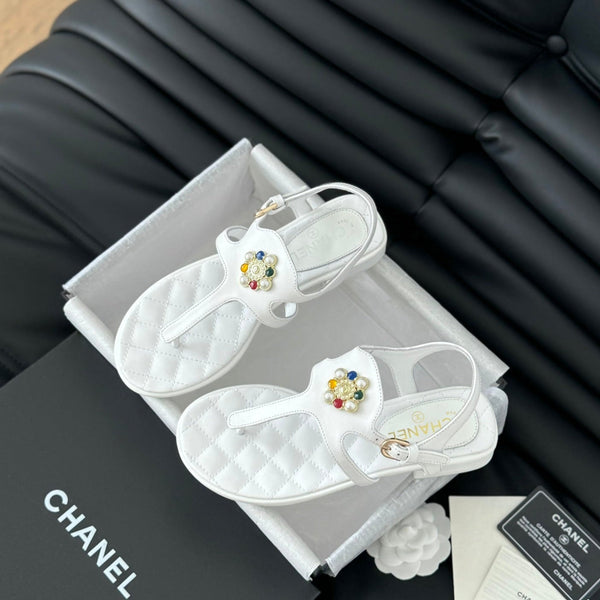 Double C Classic One-Strap Sandals White Lambskin