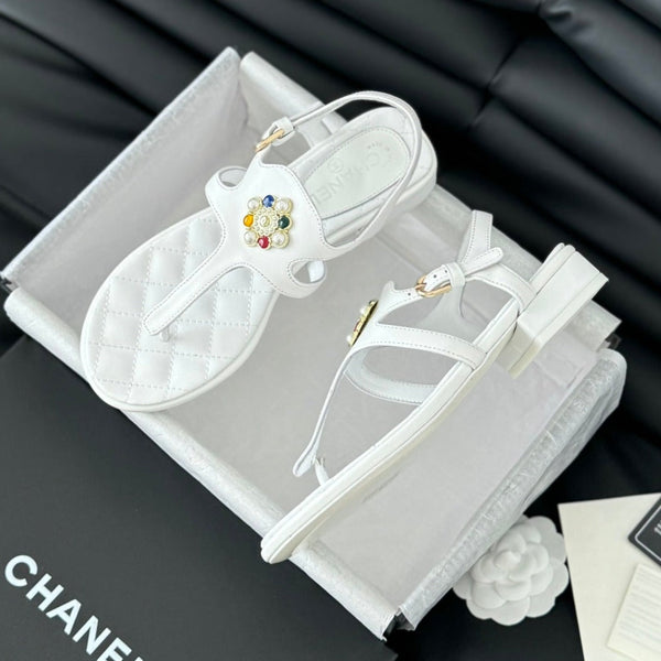 Double C Classic One-Strap Sandals White Lambskin