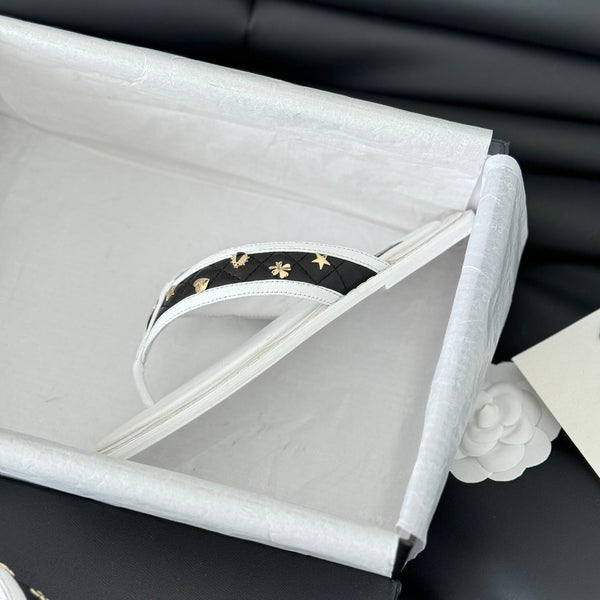 Double C Thong Sandals Lambskin White Black