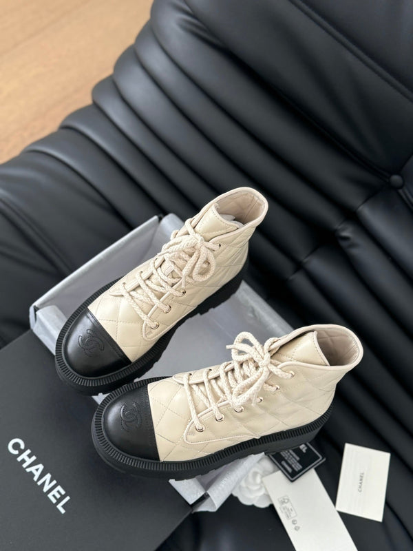 cc ankle boots cream quilted lambskin