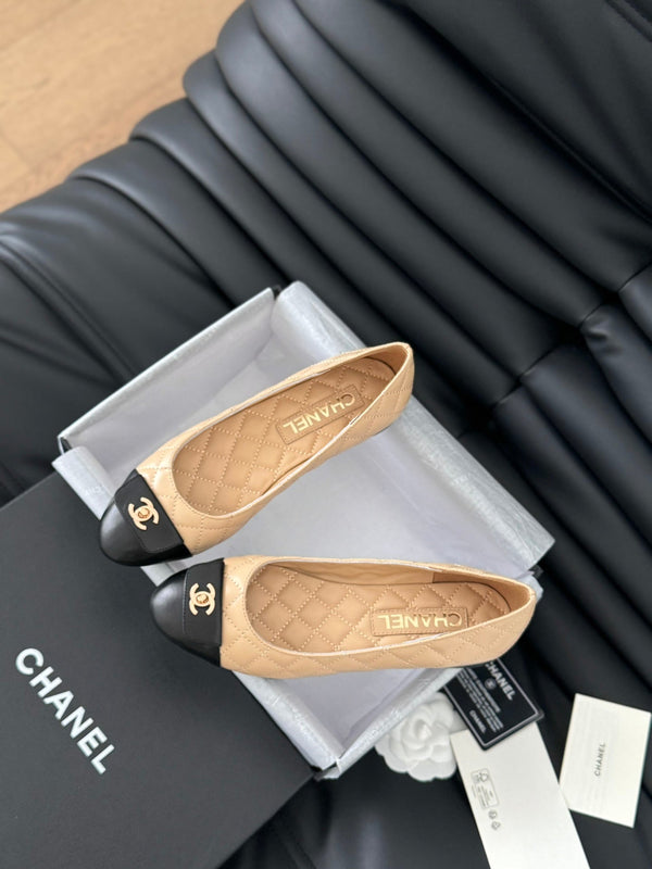 cc classic ballet flat beige quilted calfskin