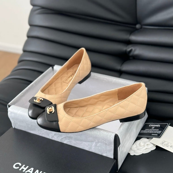 cc classic ballet flat beige quilted calfskin