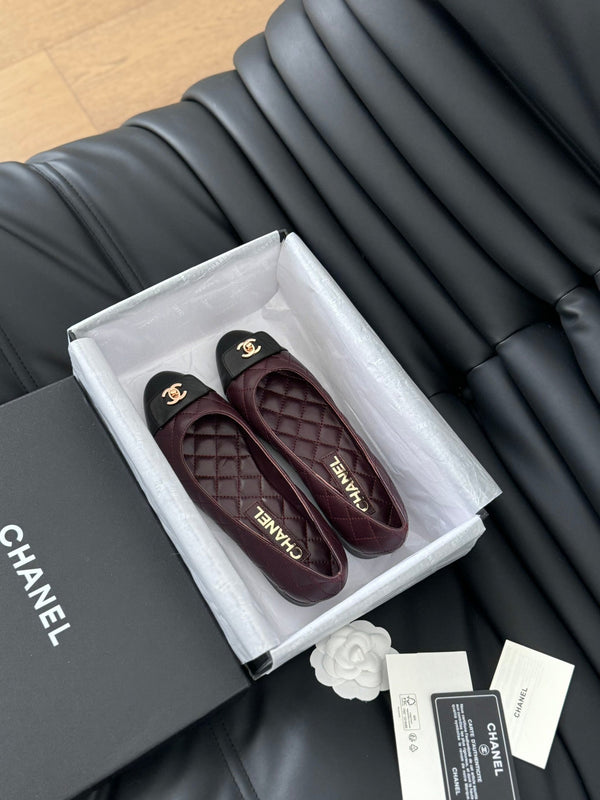 cc classic ballet flat burgundy quilted calfskin