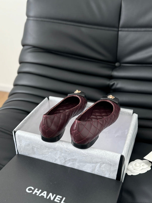 cc classic ballet flat burgundy quilted calfskin