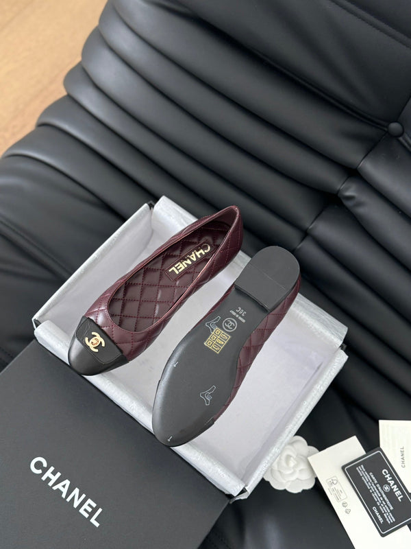 cc classic ballet flat burgundy quilted calfskin