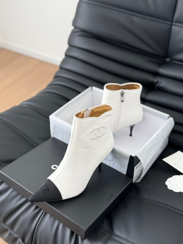 cc short boots 80 heel white calfskin