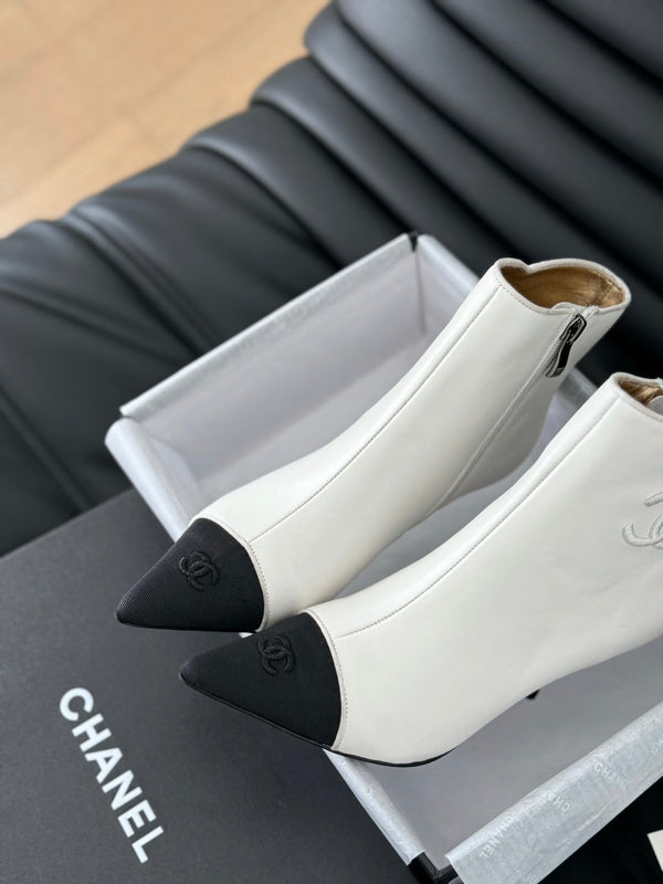 cc short boots 80 heel white calfskin