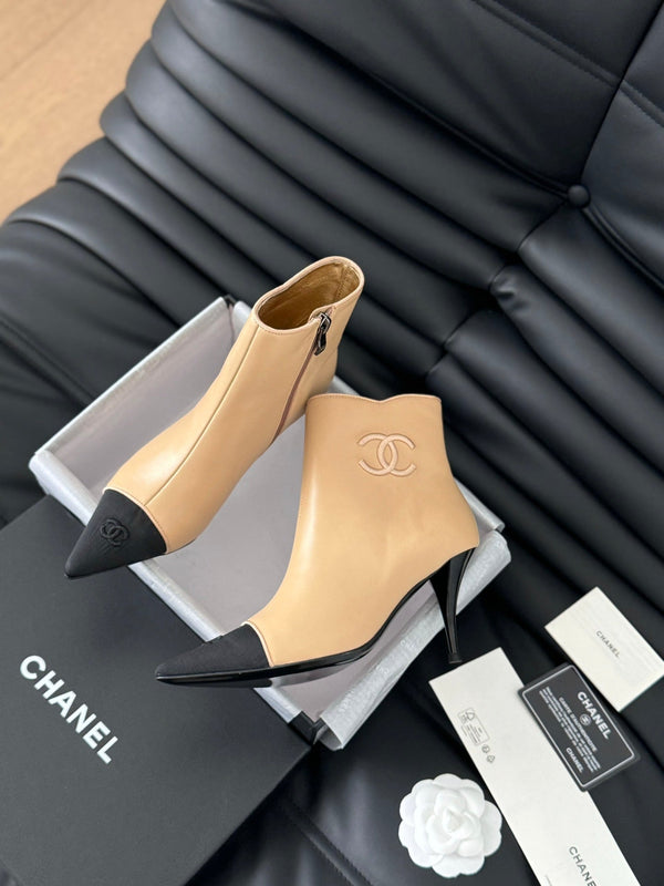 cc short boots 80 heel beige calfskin
