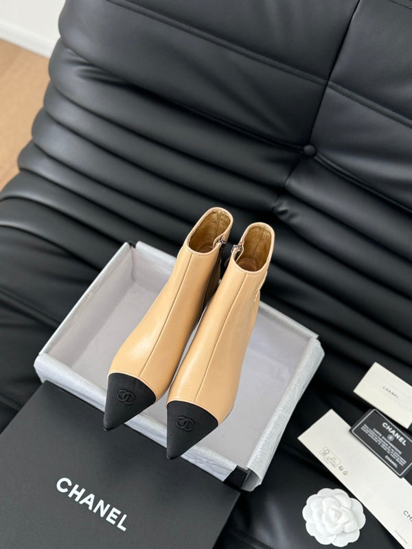 cc short boots 80 heel beige calfskin